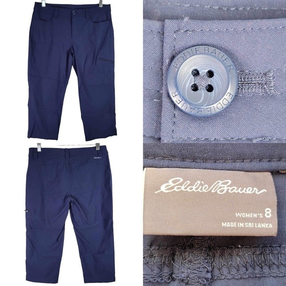 Eddie Bauer Pants Womens Capri Size 8 Blue Cargo Hiking Performance Stretch - Picture 1 of 9